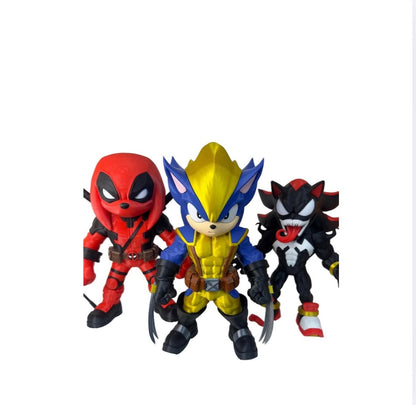 Kit Heróis Mutantes – Sonic Wolverine, Shadow Venom e Knuckles Deadpool | Estátuas Geek Impressão 3D