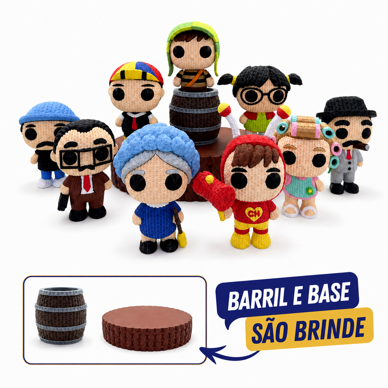 Turma do Chaves em Crochê 3D | Kit Colecionável 9 Peças