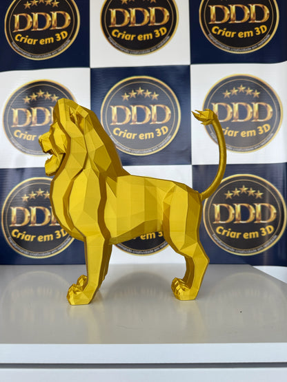 Escultura Leão Geométrico Dourado – Decoração Premium em Estilo Moderno