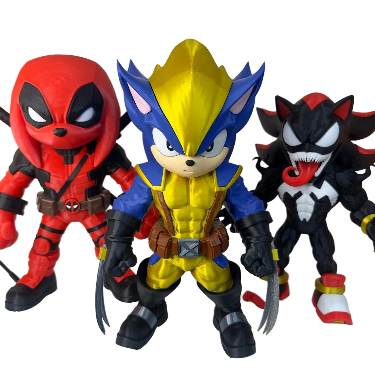 Kit Heróis Mutantes – Sonic Wolverine, Shadow Venom e Knuckles Deadpool | Estátuas Geek Impressão 3D