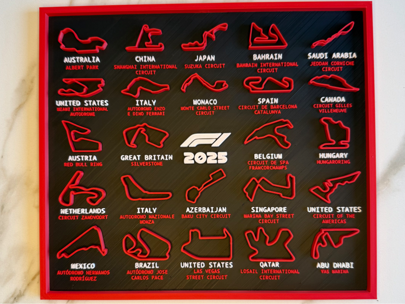 Calendário F1 em 3D: Pistas Icônicas em Impressão 3D para 2025